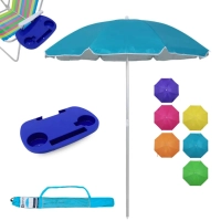 Kit Guarda Sol Al-mare Neon 1,60m Aluminio Fps 60 Colorido + Mesa Porta Copos Portatil Azul Praia e Piscina