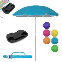 Kit Guarda Sol Al-mare Neon 1,60m Aluminio Fps 60 Colorido + Mesa Porta Copos Portatil Preta Praia e Piscina
