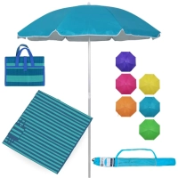 Kit Esteira de Praia Casal Azul 2,0 X 1,5 M+ Guarda Sol 1,60m Aluminio Colorido Passeio Parque