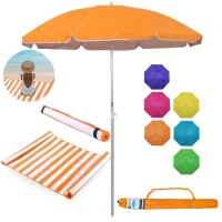 Kit Guarda Sol 1,60m Aluminio Colorido + Esteira de Praia 1,80m Listrada Laranja Passeio Parque