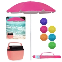 Kit Guarda Sol 1,60m Aluminio Colorido + Caixa Termica Rosa 12 L Parque Praia e Pesca