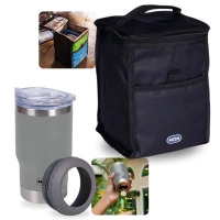 Kit Copo Trmico 5 em 1 Cinza 420 Ml com Abridor + Bolsa Termica 5l Compacta Camping Pesca e Passeios
