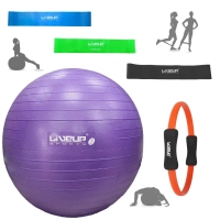Kit Bola Premium Yoga 55 Cm + Mini Bands 3 Tenses + Anel de Pilates + Bomba Inflar Academia Treino