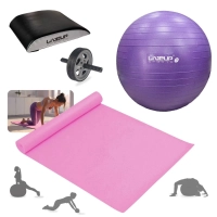 Kit Exercicios Bola Yoga Roxa 55 Cm + Tapete 1,73m + Rodinha Abdominal + Apoio Lombar + Bomba Inflar
