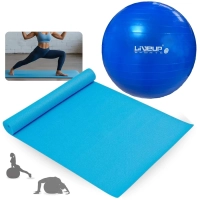 Kit Bola Premium Anti Estouro Pilates Azul 65 Cm + Colchonete 1,73 M + Bomba Inflar Academia Treino
