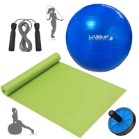 Kit Bola Premium Pilates Azul 65cm+ Tapete 1,73m + Corda de Pular + Rodinha Abdominal+ Bomba Inflar
