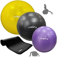 Kit Bola Yoga Roxa 55cm + Preta 65cm + Amarela 75cm + Bomba Inflar+ Colchonete Preto 1,80cm Academia