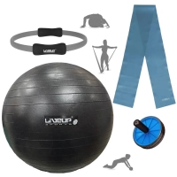 Kit Bola Yoga Preta 65 Cm+ Anel Fortalecedor+ Bomba Inflar + Faixa Elstica Forte+ Rodinha Abdominal