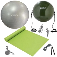 Kit Bola Pilates Cinza 85 Cm + Bola Extensor 65 Cm + Corda de Pular+ Bomba Inflar+ Tapete 1,73m Yoga
