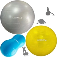 Kit Bolas Premium Pilates Amarela 75 Cm + Cinza 85 Cm + Feijao 90 Cm + Bomba Inflar Academia Treino