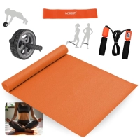 Kit Colchonete Tapete Eva 1,73m + Roda para Abdominal + Mini Band Elastico Leve+ Corda com Rolamento