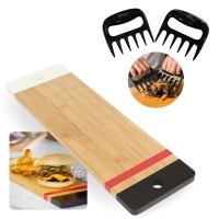 Kit Tabua Retangular 48,3 Cm em Bamboo para Churrasco Gourmet + Par de Garras de Urso Corte Carne