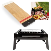 Kit Tbua de Carne em Bamboo Churrasco Retangular 48,3 Cm + Churrasqueira Porttil Cozinha Gourmet