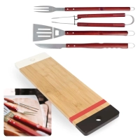 Kit Tabua de Carne Bamboo Retangular 48,3 Cm Acabamento Verniz+ 4 Utenslios Corte Churrasco Gourmet