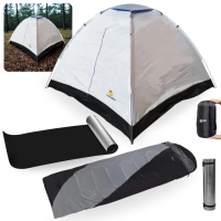 Kit Saco de Dormir Max 2 em 1 Camping + Isolante Trmico Aluminizado + Barraca 3 Pessoas Atena Pesca