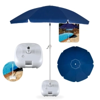 Kit Guarda-sol Articulado 2,50 M Manivela Proteo Solar Praia + Base Plastica Piscina Parque Jardim