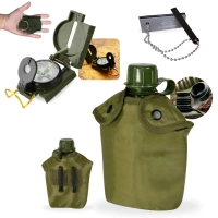 Kit Bssola de Alumnio Indicador Fluorescente + Pederneira + Cantil 950 Ml Plstico com Capa Trilha
