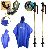 Kit B�ssola Indicador Fluorescente + 2 Bast�es Caminhada Trilha + Capa de Chuva Poncho Acampamento