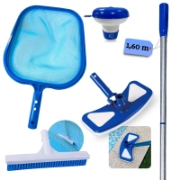 Kit Limpeza de Piscina Haste Alumnio 1,60 M + Aspirador + Escova Reta + Peneira + Mini Clorador