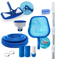 Kit Limpeza de Piscina Peneira + Mangueira 4 M 38 Mm + Haste 3,30 M + Aspirador + Flutuador