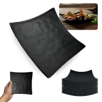Kit 10 Pratos Quadrados C�ncavo 15 Cm Rasos para Sushi Comida Japonesa em Melamina / Pl�stico Preto