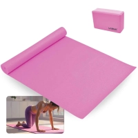 Kit Bloco de Apoio para Exercicios em Eva Rosa + Colchonete Tapete para Yoga Ginstica