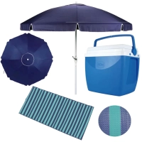 Kit Guarda-sol Articulado Azul 2,40 M + Caixa Trmica 18 L + Esteira 1,80 M