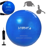 Bola Suia de Pilates Premium Anti Estouro 65 Cm Azul + Mini Bomba Treino Academia Yoga Exercicios