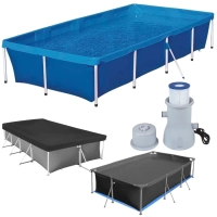 Kit Piscina Retangular 3000 L com Capa, Forro e Filtro 220v 2.200 L/Hr