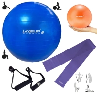 Kit Pilates Bola Sua 65cm + Faixa Elstica Mdia + Overball 25cm + Pegadores Treino Ginstica