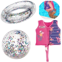 Kit Colete Infantil Rosa Tamanho P/M + Bola e Boia Inflvel com Glitter