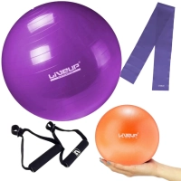 Kit Pilates Bola Sua 55 Cm + Faixa Elastica Media + Overball 25cm + Par de Pegador