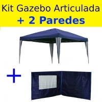 Kit Gazebo Tenda Azul Base e Topo 3 X 3mts Articulada Dobravel Sunfit + 2 Paredes em Oxford