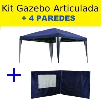 Kit Gazebo Tenda Azul Base e Topo 3 X 3mts Articulada Dobravel Sunfit + 4 Paredes em Oxford