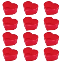 Kit 12 Forminhas Corao em Silicone para Cupcake e Muffin Vermelha