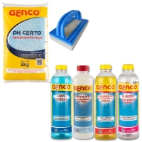 Kit com Limpa Bordas+ Esfrego+ Redutor de Ph e Elevador Alcalinidade+ Clarificante e Auxiliar+ Algicida+ Elevador de Alcalinidade