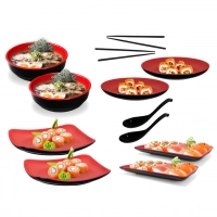 Kit para Comida Japonesa 2 Tigelas + Pratos + 2 Colheres + 2 Pares de Hashi