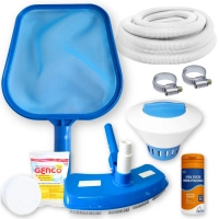 Kit Limpeza Piscinas Mangueira 6m 32mm + Aspirador + Peneira + Flutuador + Pastilha de Cloro