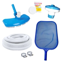 Kit Limpeza de Piscina Mangueira 4m + Aspirador + Peneira + Cloro + Flutuador
