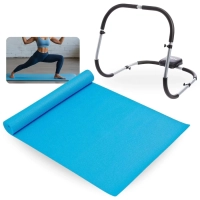 Kit Colchonete 1,73m Azul Tapete para Yoga e Ginstica + Aparelho Abdominal Treino Musculao Tonificao