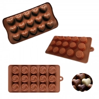 Kit 3 Formas de Silicone para Chocolate Formato Corao e Flores