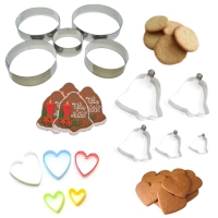 Kit 15 Cortadores de Biscoitos Formato de Corao, Sino e Circulo