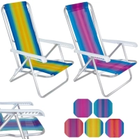 Kit 2 Cadeiras de Praia Reclin�vel 8 Posi��es em Alum�nio Mor