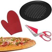 Kit Pizza Forma Teflon + 1 Luva em Silicone + Tesoura Vermelha