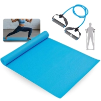 Kit Colchonete em Eva Tapete Yoga 1,73m + Extensor Elstico Azul Tenso Forte Pilates Exercicios