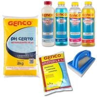 Kit Elevador de Alcalinidade + Esponja com Pegador + Limpa Bordas + Algicida + Redutor de Ph + Clarificante + Cloro 1kg