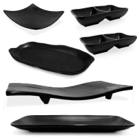 Kit Sushi 6 Peas em Melamina / Plstico Preto Travessas e Molheira