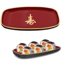 Prato Pequeno Oval para Sushi com Ideograma 17 Cm Vermelho