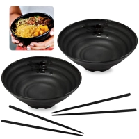Kit 2 Tigelas Ondulada 820 Ml 19 Cm + 2 Pares de Hashi Restaurante Japons Kanpai Melamina