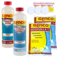 Kit 2 Cloros Granulado 1kg + Redutor de Ph e Alcalinidade + Ph Mais Elevador de Ph e 3 Pastilhas 3 em 1